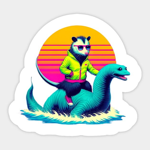 Opossum Retrowave Sunset Ride Featuring Stylish Funny Sticker by ThatVibe